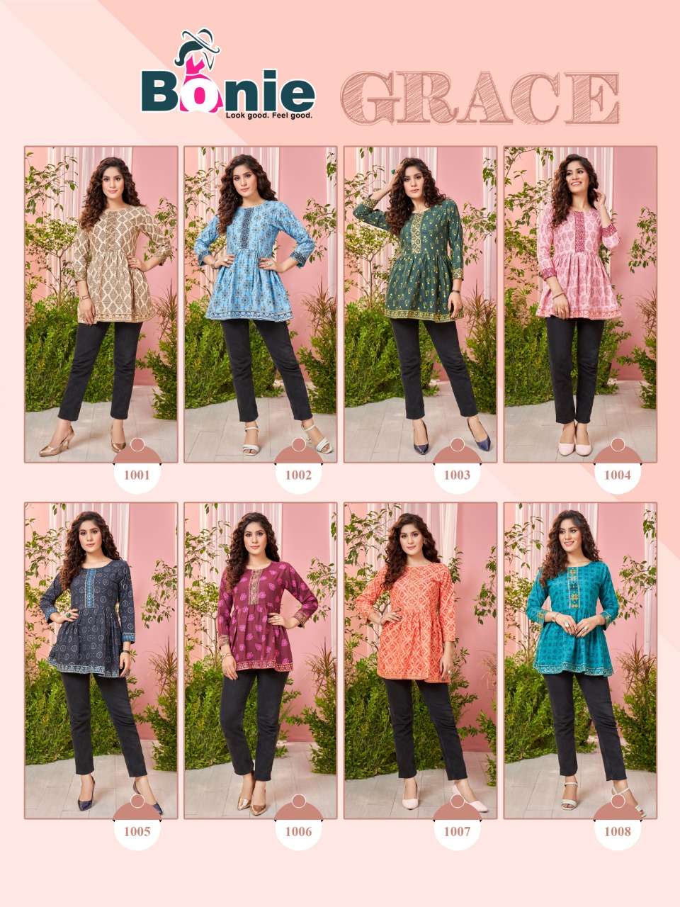 GRACE BY BONIE 1001 TO 1008 SERIES BEAUTIFUL STYLISH FANCY COLORFUL CASUAL WEAR & ETHNIC WEAR COTTON TOPS AT WHOLESALE PRICE