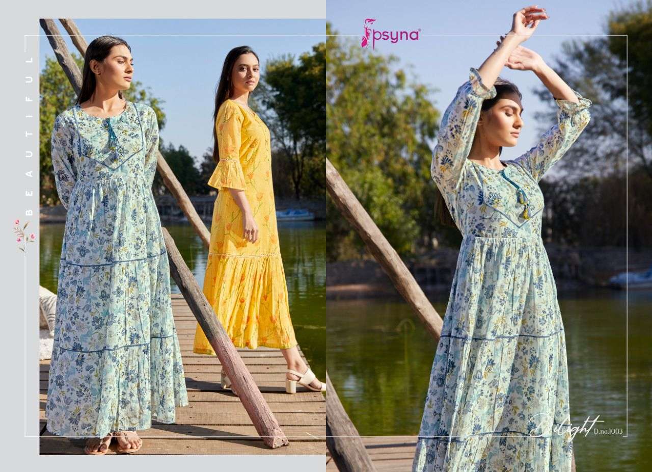 DILIGHT BY PSYNA 1001 TO 1006 SERIES BEAUTIFUL STYLISH FANCY COLORFUL CASUAL WEAR & ETHNIC WEAR COTTON MAL PRINT GOWNS AT WHOLESALE PRICE