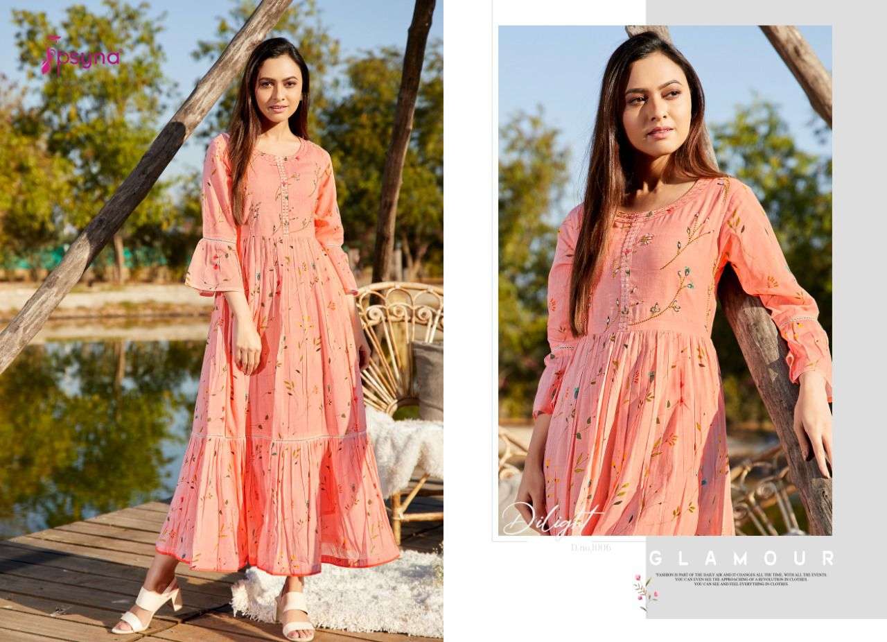 DILIGHT BY PSYNA 1001 TO 1006 SERIES BEAUTIFUL STYLISH FANCY COLORFUL CASUAL WEAR & ETHNIC WEAR COTTON MAL PRINT GOWNS AT WHOLESALE PRICE