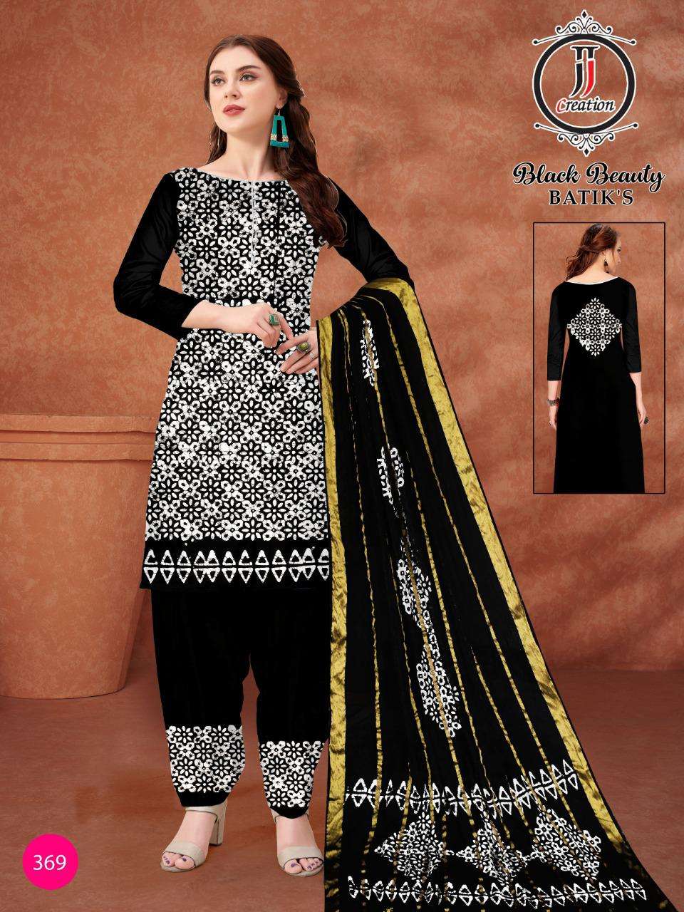 BLACK BEAUTY BATIKS BY JJ CREATION 361 TO 370 SERIES BEAUTIFUL SUITS COLORFUL STYLISH FANCY CASUAL WEAR & ETHNIC WEAR COTTON DRESSES AT WHOLESALE PRICE