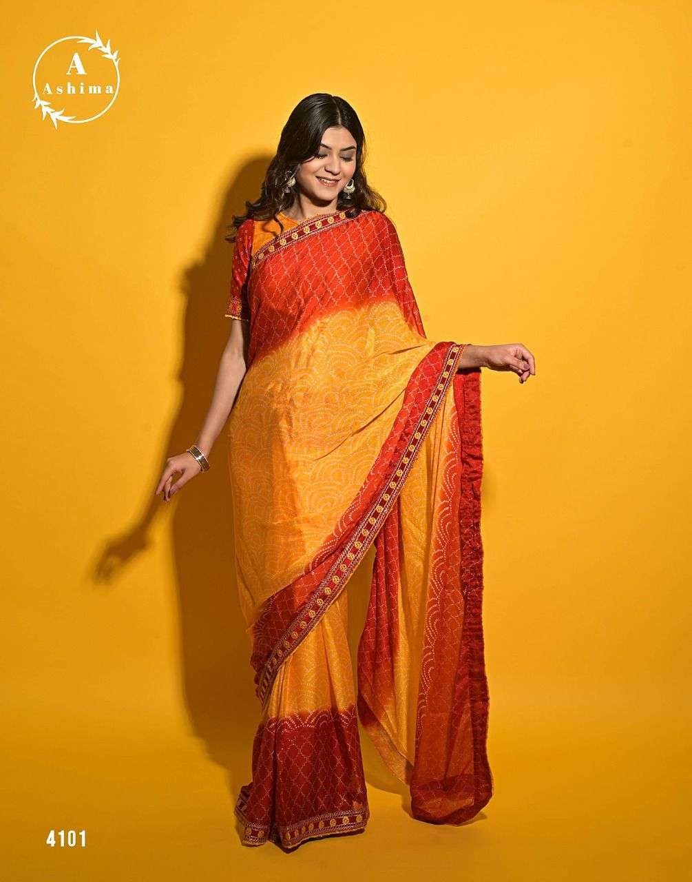 LP BY ASHIMA 4101 TO 4108 SERIES INDIAN TRADITIONAL WEAR COLLECTION BEAUTIFUL STYLISH FANCY COLORFUL PARTY WEAR & OCCASIONAL WEAR CHIFFON SAREES AT WHOLESALE PRICE