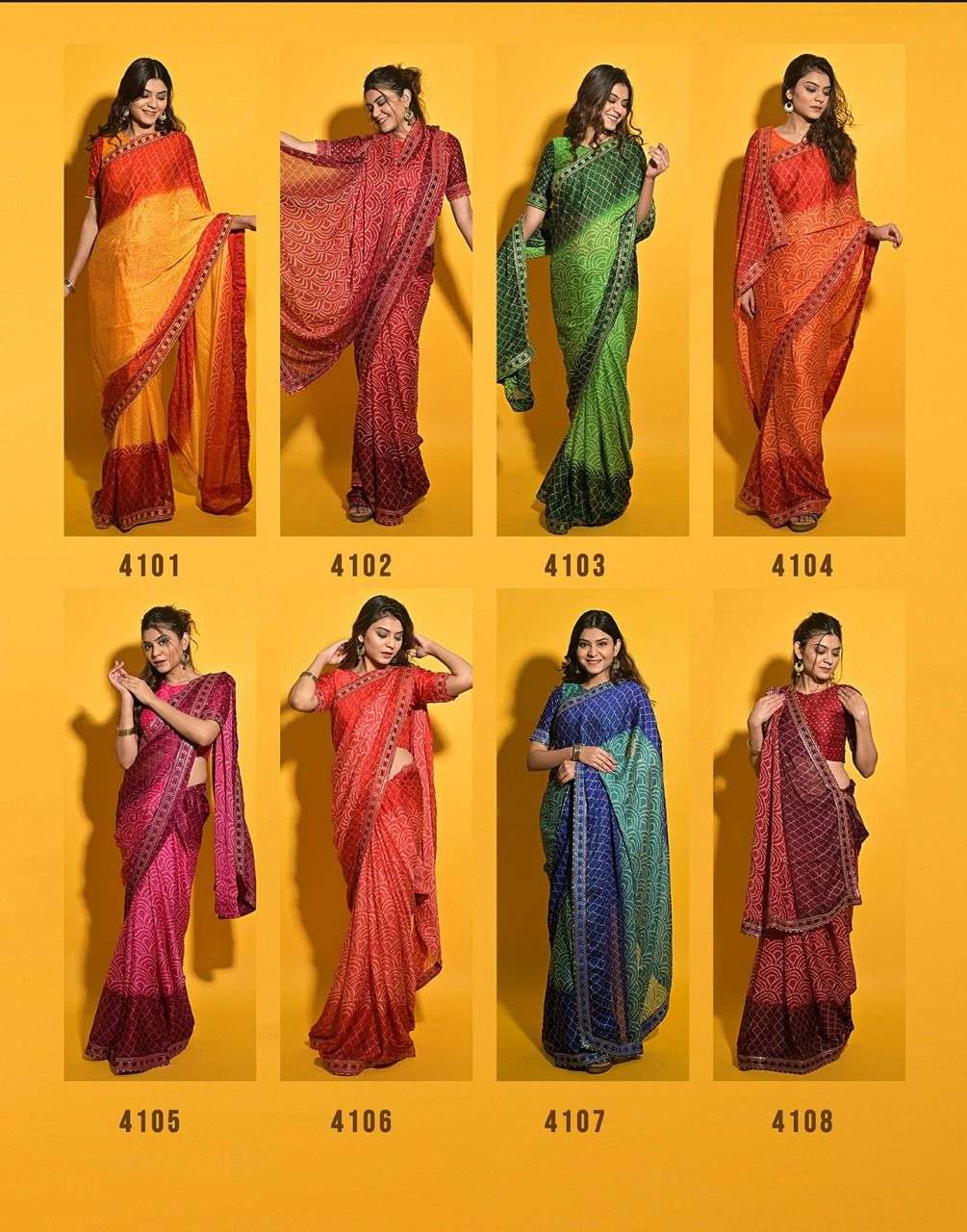 LP BY ASHIMA 4101 TO 4108 SERIES INDIAN TRADITIONAL WEAR COLLECTION BEAUTIFUL STYLISH FANCY COLORFUL PARTY WEAR & OCCASIONAL WEAR CHIFFON SAREES AT WHOLESALE PRICE