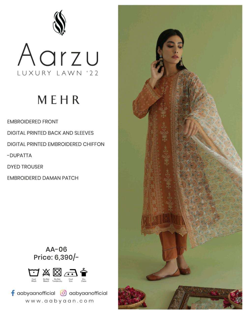 ORIGINIAL PAKISTANI AARZU LUXURY LAWN-22 BY AABHIYAN BEAUTIFUL PAKISTANI SUITS COLORFUL STYLISH FANCY CASUAL WEAR & ETHNIC WEAR DIGITAL PRINT/EMBROIDERED DRESSES AT WHOLESALE PRICE