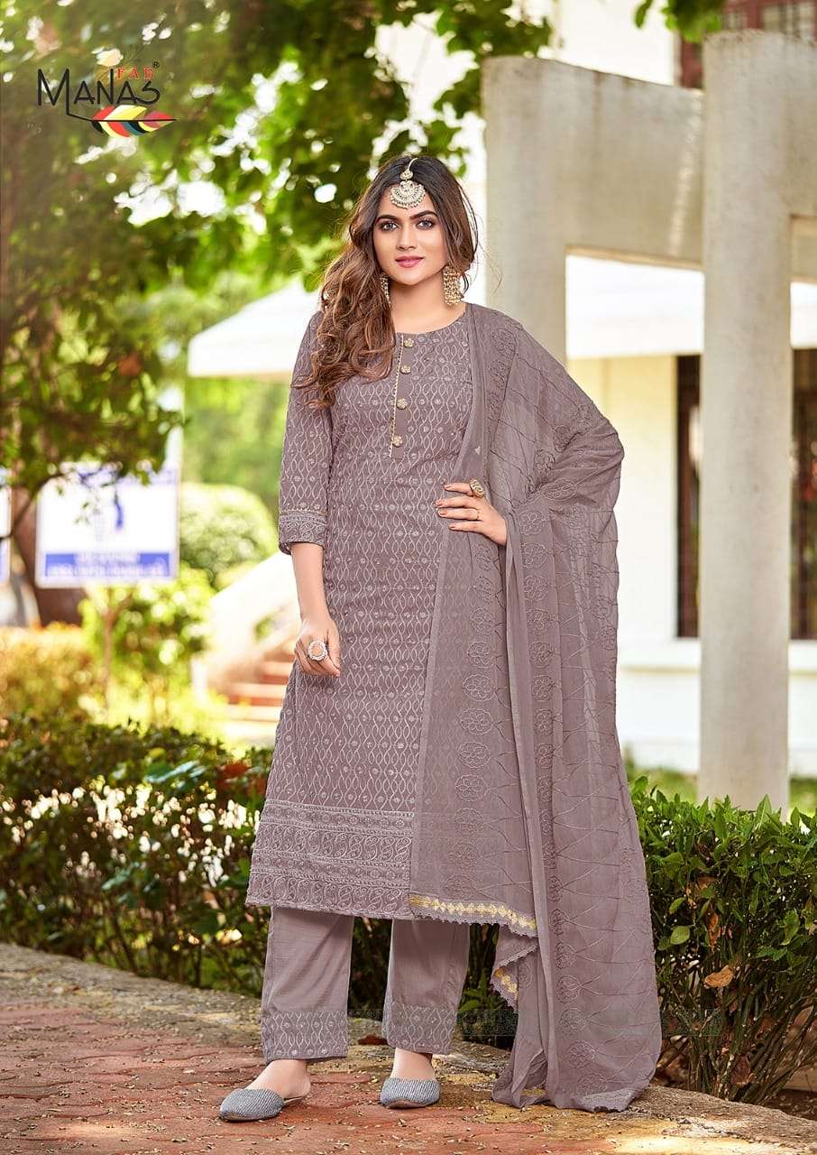 SCHIFFLI VOL-8 BY MANAS FAB 7043 TO 7048 SERIES BEAUTIFUL SUITS COLORFUL STYLISH FANCY CASUAL WEAR & ETHNIC WEAR GEORGETTE WITH SCHIFFLI WORK DRESSES AT WHOLESALE PRICE