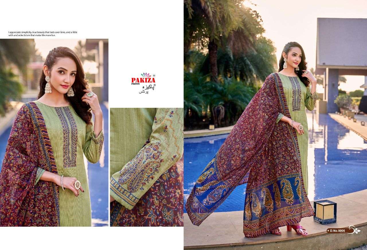 VOLUME VOL-5 BY PAKIZA PRINTS 5001 TO 5010 SERIES BEAUTIFUL SUITS COLORFUL STYLISH FANCY CASUAL WEAR & ETHNIC WEAR JAM SATIN DRESSES AT WHOLESALE PRICE