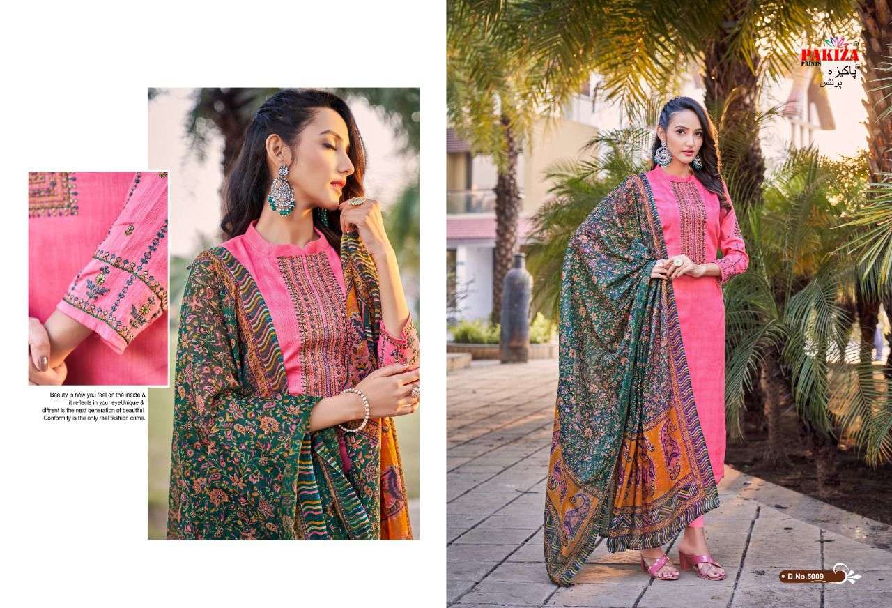 VOLUME VOL-5 BY PAKIZA PRINTS 5001 TO 5010 SERIES BEAUTIFUL SUITS COLORFUL STYLISH FANCY CASUAL WEAR & ETHNIC WEAR JAM SATIN DRESSES AT WHOLESALE PRICE