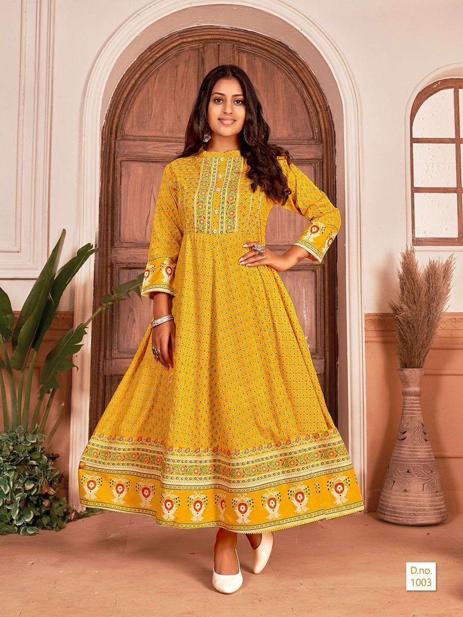 NAYANTHARA VOL-1 BY BANWERY FASHION 1001 TO 1004 SERIES BEAUTIFUL STYLISH FANCY COLORFUL CASUAL WEAR & ETHNIC WEAR RAYON PRINT GOWNS AT WHOLESALE PRICE