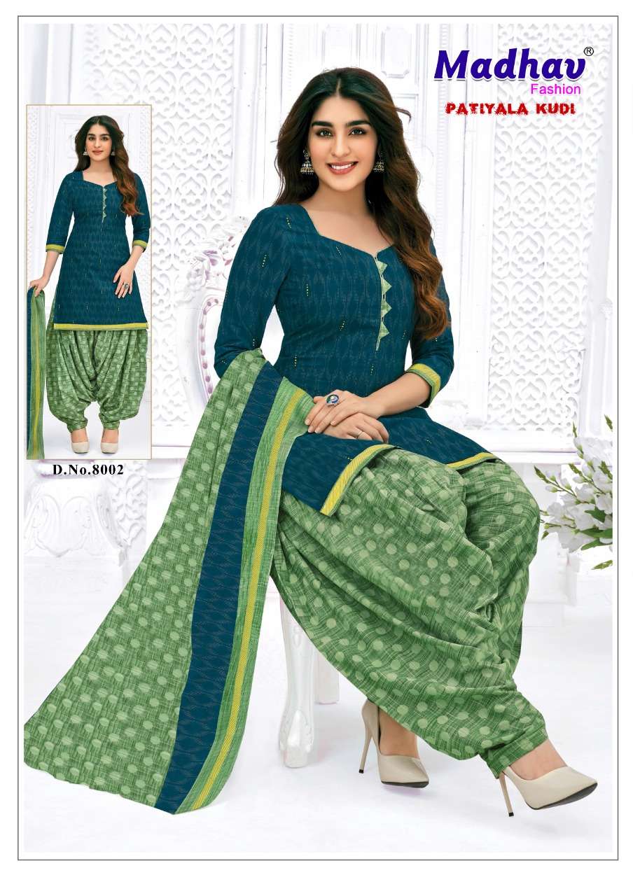 PATIYALA KUDI VOL-8 BY MADHAV FASHION 8001 TO 8010 SERIES BEAUTIFUL SUITS COLORFUL STYLISH FANCY CASUAL WEAR & ETHNIC WEAR PURE COTTON DRESSES AT WHOLESALE PRICE