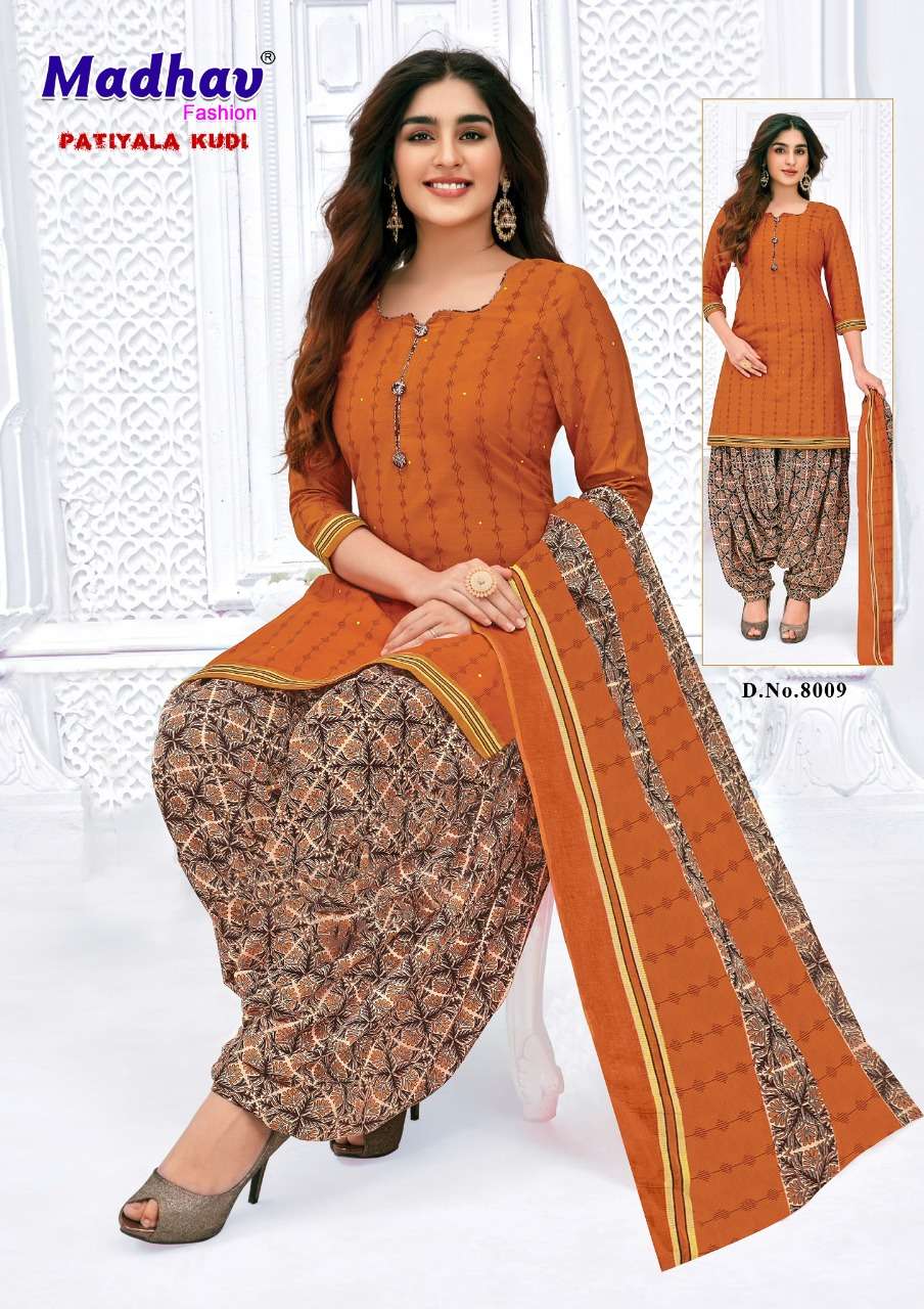 PATIYALA KUDI VOL-8 BY MADHAV FASHION 8001 TO 8010 SERIES BEAUTIFUL SUITS COLORFUL STYLISH FANCY CASUAL WEAR & ETHNIC WEAR PURE COTTON DRESSES AT WHOLESALE PRICE