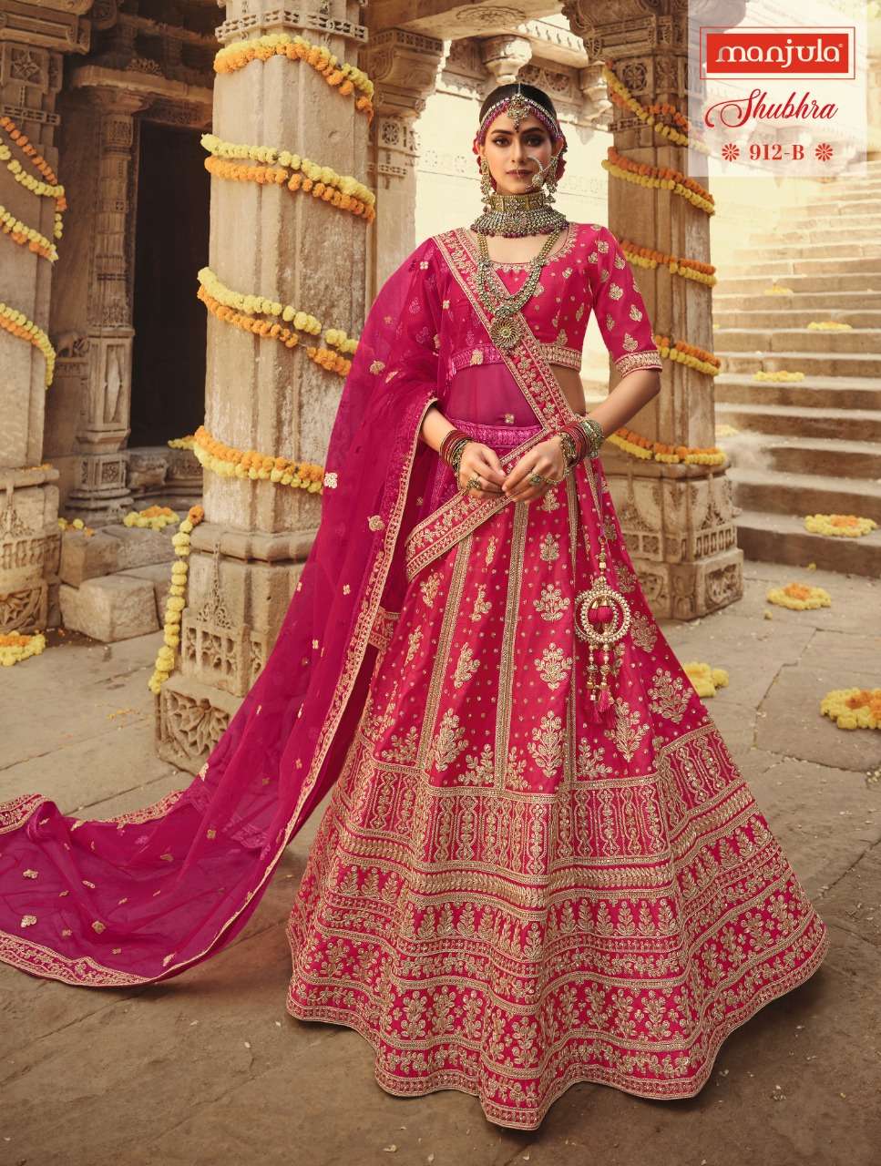 SHUBHRA BY MANJULA DESIGNER BEAUTIFUL NAVRATRI COLLECTION OCCASIONAL WEAR & PARTY WEAR SILK LEHENGAS AT WHOLESALE PRICE