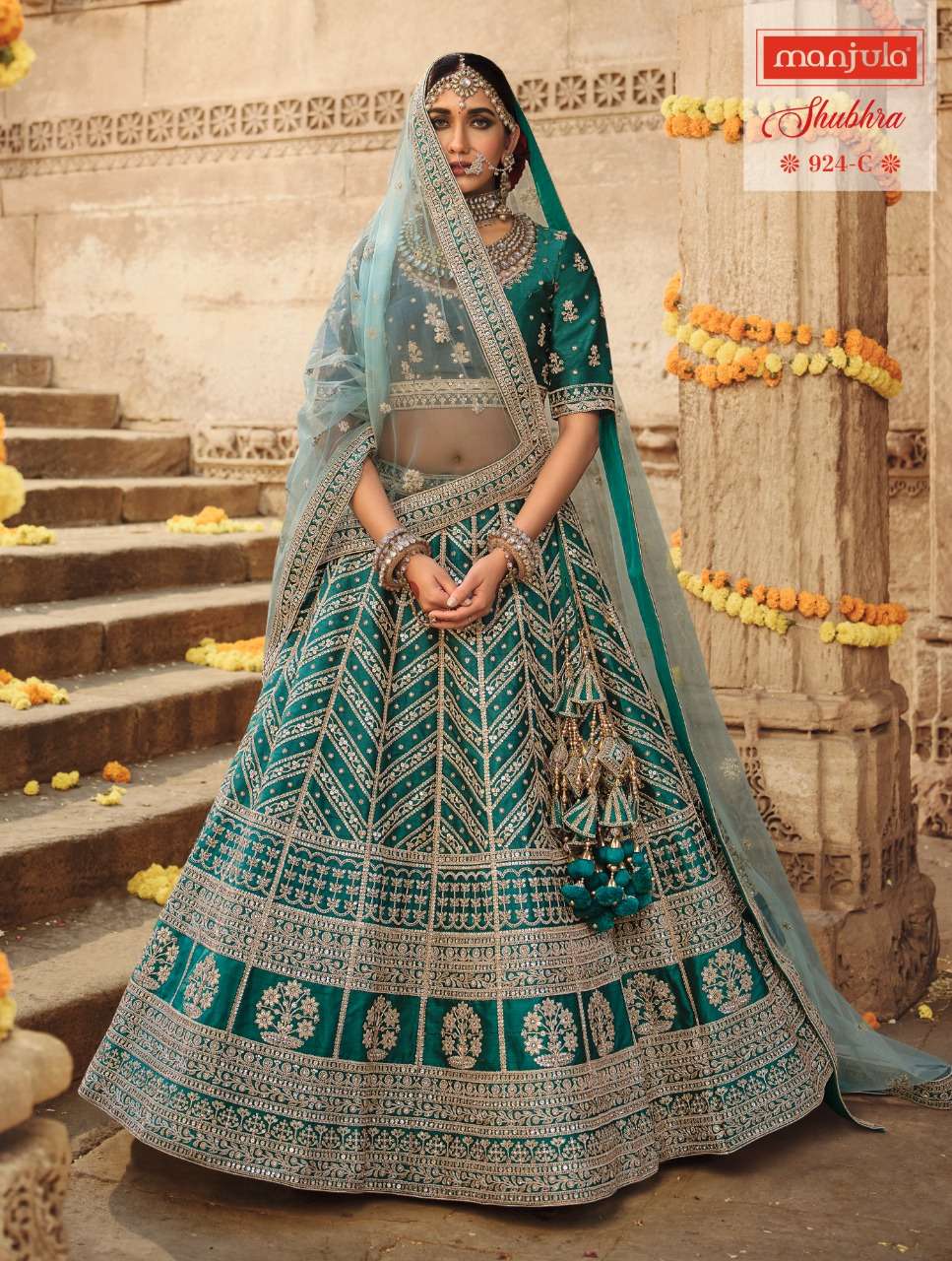 SHUBHRA BY MANJULA DESIGNER BEAUTIFUL NAVRATRI COLLECTION OCCASIONAL WEAR & PARTY WEAR SILK LEHENGAS AT WHOLESALE PRICE