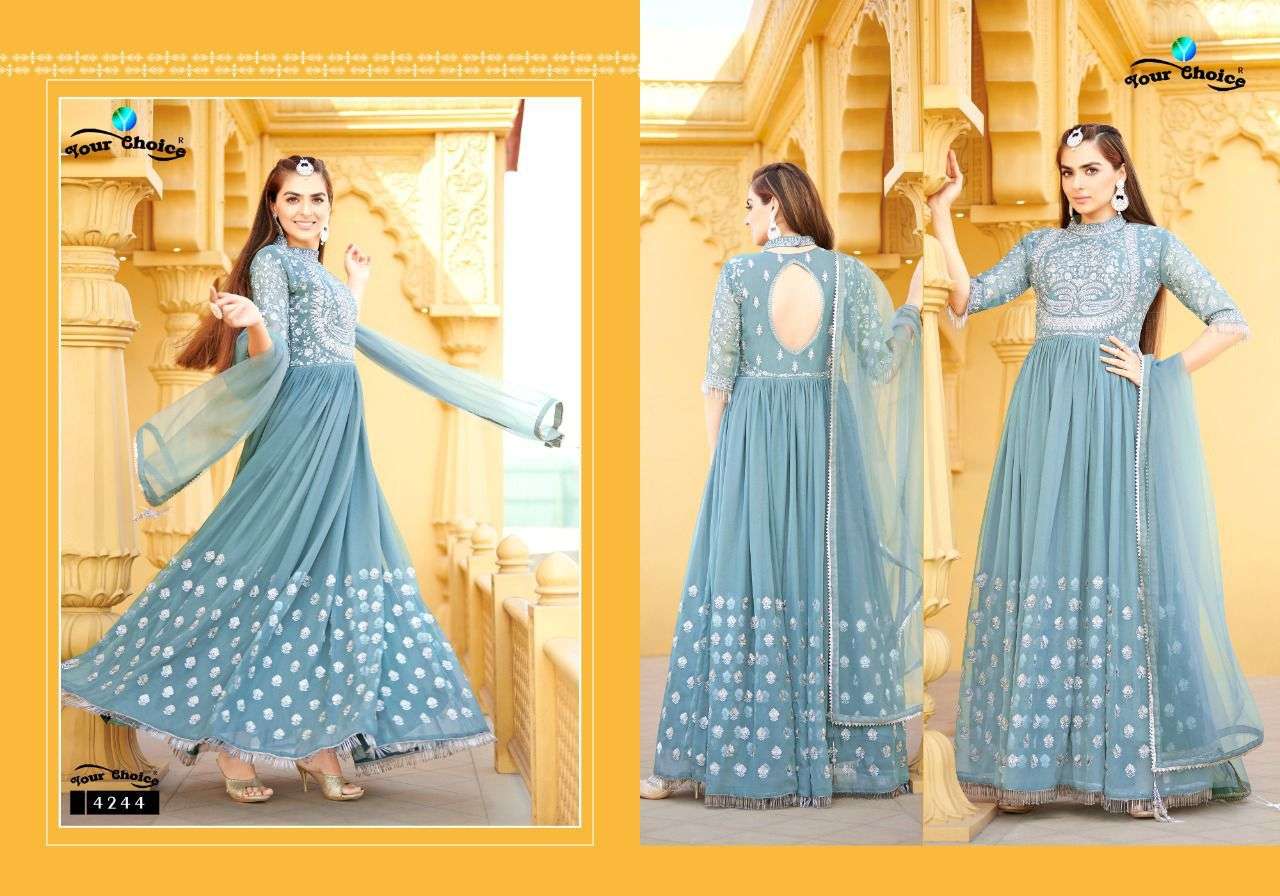 West Side By Your Choice 4243 To 4246 Series Beautiful Suits Colorful Stylish Fancy Casual Wear & Ethnic Wear Pure Georgette Dresses At Wholesale Price