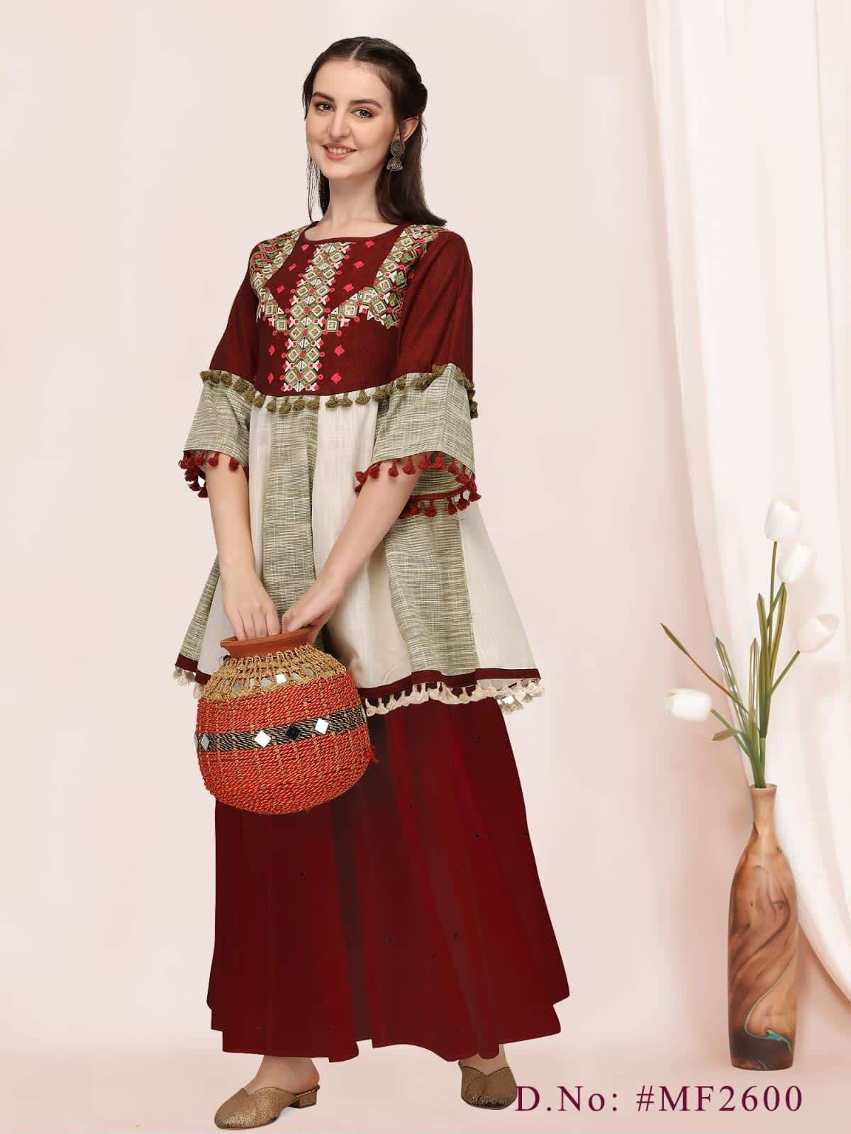 NAVRANG-2022 BY MESMORA 2600 TO 2607 SERIES DESIGNER STYLISH FANCY COLORFUL BEAUTIFUL PARTY WEAR & ETHNIC WEAR COLLECTION COTTON KURTIS WITH BOTTOM AT WHOLESALE PRICE