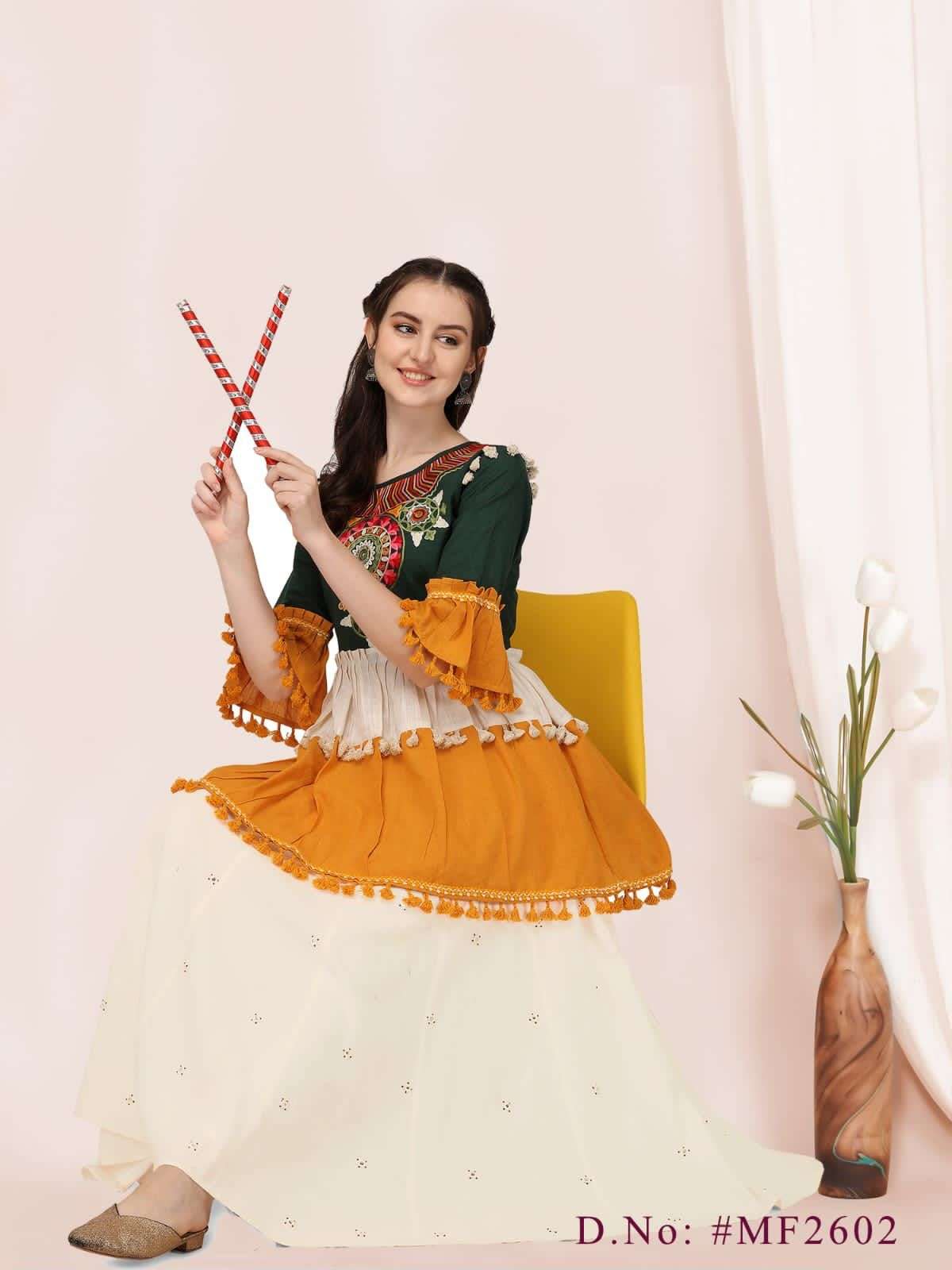 NAVRANG-2022 BY MESMORA 2600 TO 2607 SERIES DESIGNER STYLISH FANCY COLORFUL BEAUTIFUL PARTY WEAR & ETHNIC WEAR COLLECTION COTTON KURTIS WITH BOTTOM AT WHOLESALE PRICE