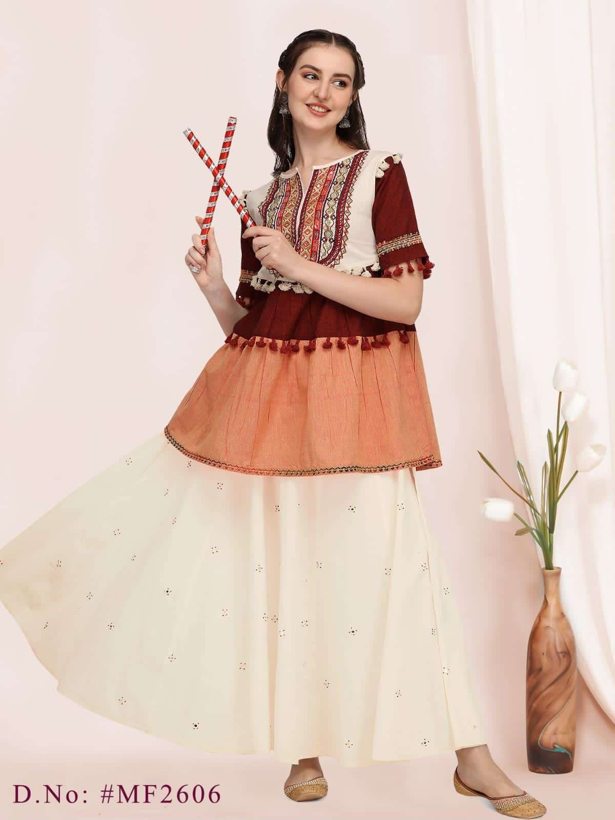 NAVRANG-2022 BY MESMORA 2600 TO 2607 SERIES DESIGNER STYLISH FANCY COLORFUL BEAUTIFUL PARTY WEAR & ETHNIC WEAR COLLECTION COTTON KURTIS WITH BOTTOM AT WHOLESALE PRICE