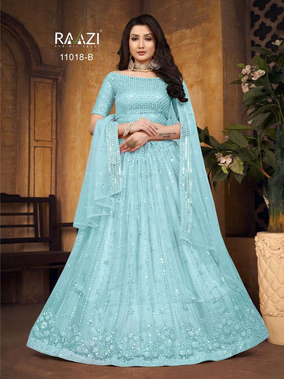 MIRROR MAGIC BY RAMA FASHION 11018-A TO 11018-D SERIES DESIGNER BEAUTIFUL NAVRATRI COLLECTION OCCASIONAL WEAR & PARTY WEAR BUTTERFLY NET LEHENGAS AT WHOLESALE PRICE