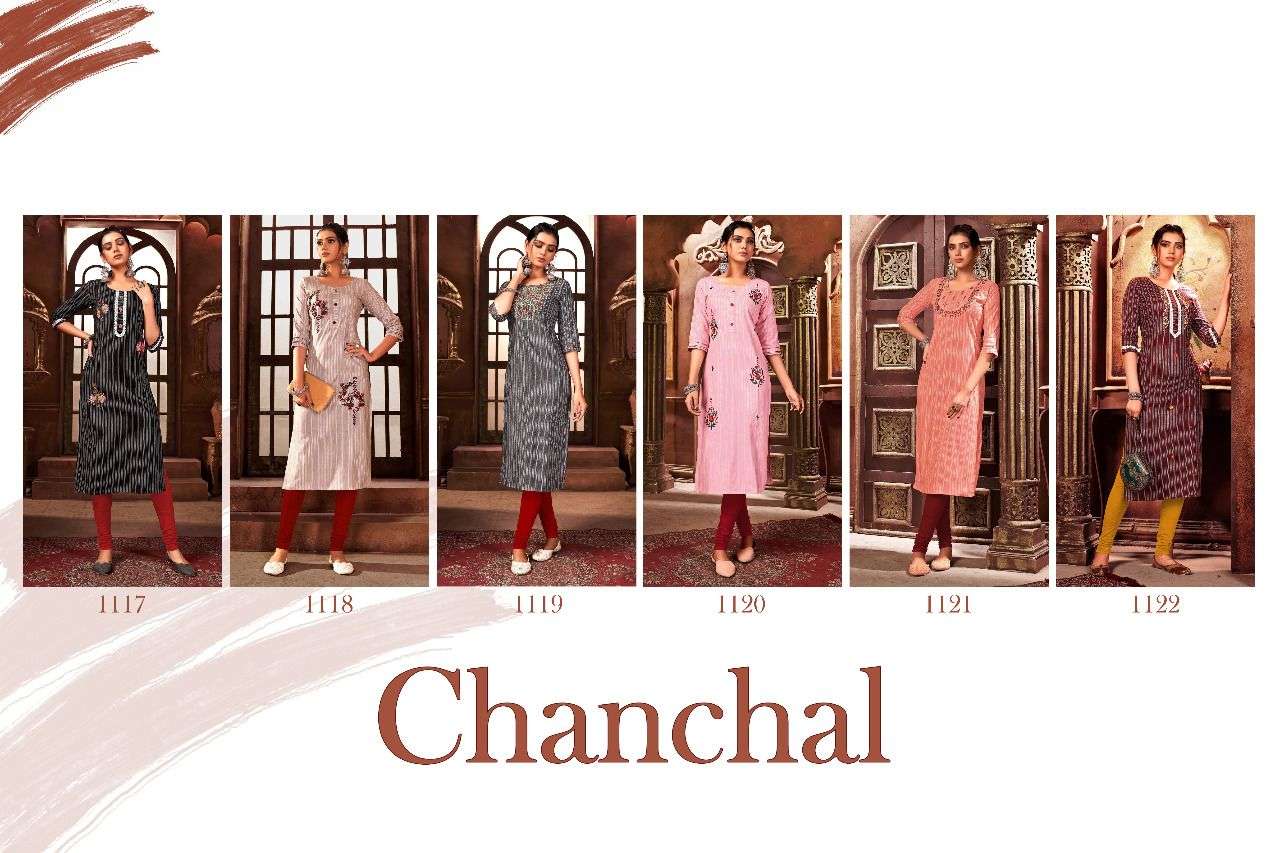 CHANCHAL BY FASHION GALLERIA 1107 TO 1112 SERIES DESIGNER STYLISH FANCY COLORFUL BEAUTIFUL PARTY WEAR & ETHNIC WEAR COLLECTION PURE COTTON KURTIS AT WHOLESALE PRICE