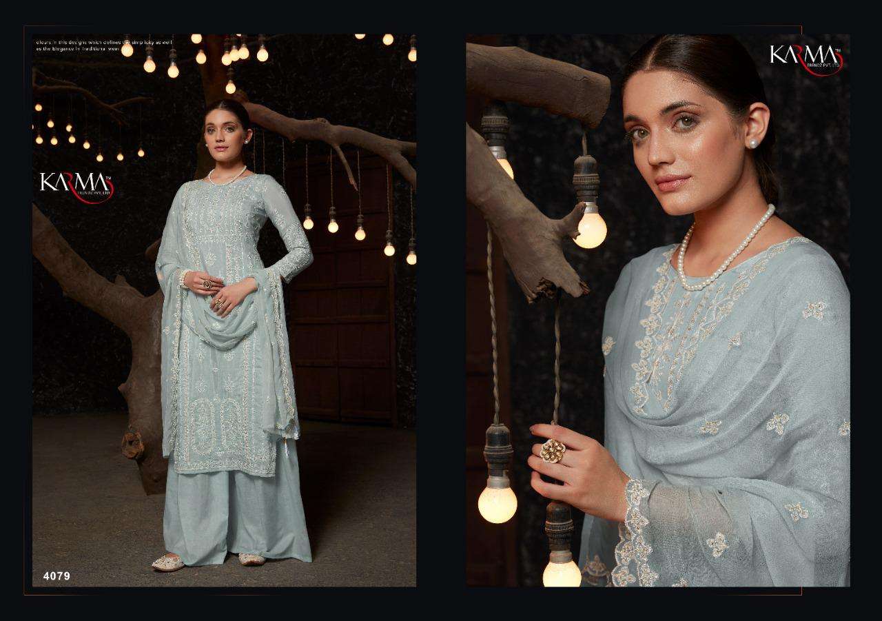 NIYATI BY KARMA TRENDZ 4077 TO 4083 SERIES BEAUTIFUL SUITS COLORFUL STYLISH FANCY CASUAL WEAR & ETHNIC WEAR PURE MUSLIN EMBROIDERED DRESSES AT WHOLESALE PRICE