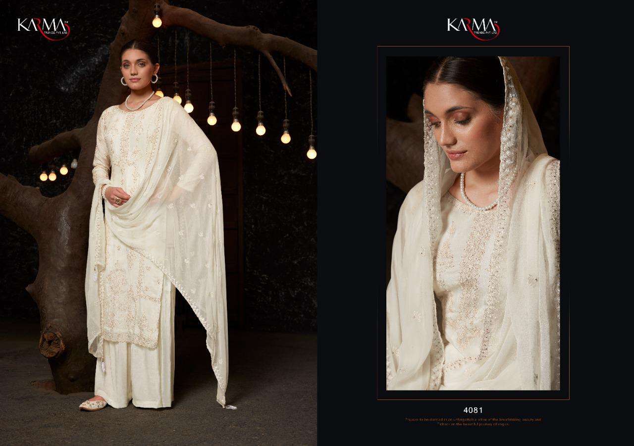 NIYATI BY KARMA TRENDZ 4077 TO 4083 SERIES BEAUTIFUL SUITS COLORFUL STYLISH FANCY CASUAL WEAR & ETHNIC WEAR PURE MUSLIN EMBROIDERED DRESSES AT WHOLESALE PRICE