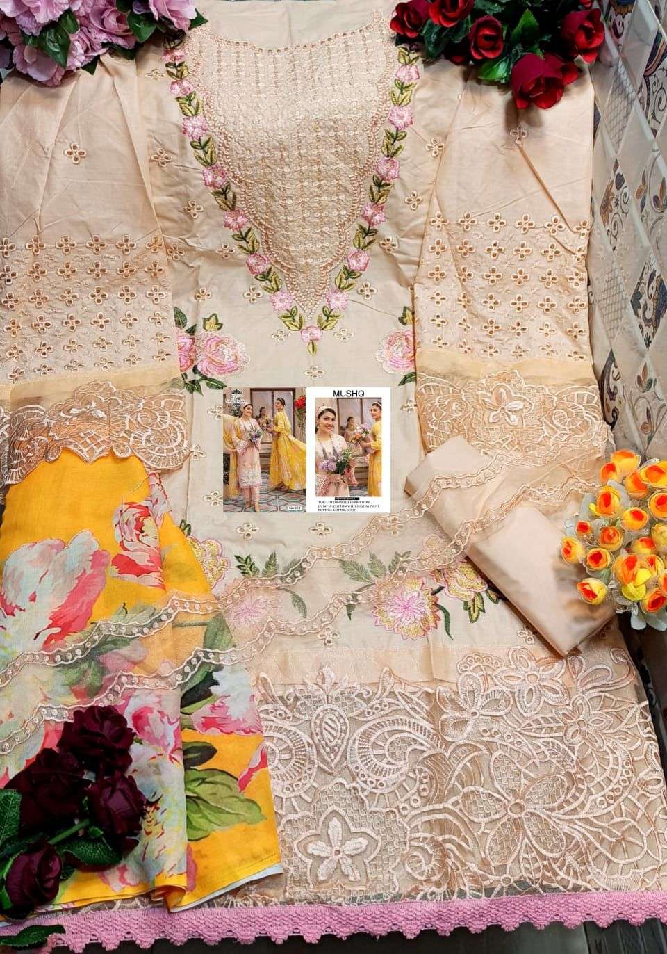 MUSHQ BY SANA MARYAM 111 TO 114 SERIES BEAUTIFUL PAKISTANI SUITS COLORFUL STYLISH FANCY CASUAL WEAR & ETHNIC WEAR COTTON EMBROIDERED DRESSES AT WHOLESALE PRICE