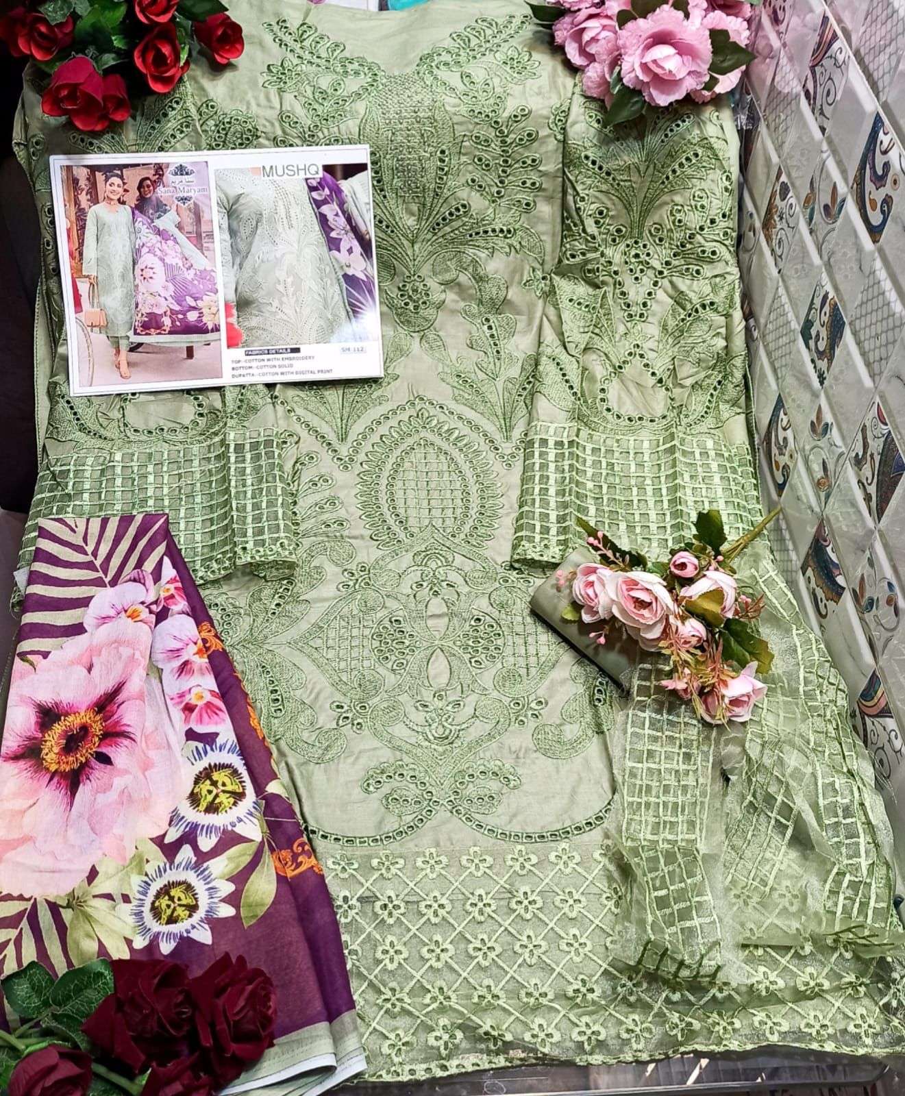 MUSHQ BY SANA MARYAM 111 TO 114 SERIES BEAUTIFUL PAKISTANI SUITS COLORFUL STYLISH FANCY CASUAL WEAR & ETHNIC WEAR COTTON EMBROIDERED DRESSES AT WHOLESALE PRICE
