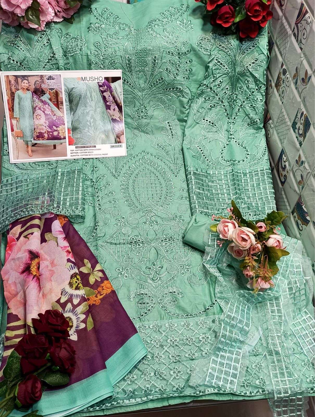 MUSHQ BY SANA MARYAM 111 TO 114 SERIES BEAUTIFUL PAKISTANI SUITS COLORFUL STYLISH FANCY CASUAL WEAR & ETHNIC WEAR COTTON EMBROIDERED DRESSES AT WHOLESALE PRICE