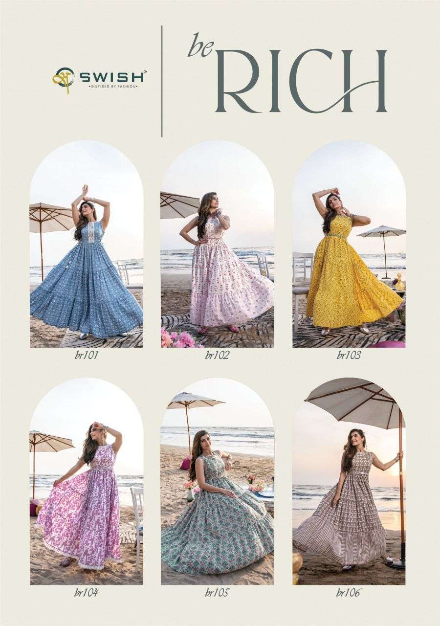 BE RICH BY SWISH 101 TO 106 SERIES BEAUTIFUL STYLISH FANCY COLORFUL CASUAL WEAR & ETHNIC WEAR PURE COTTON GOWNS AT WHOLESALE PRICE