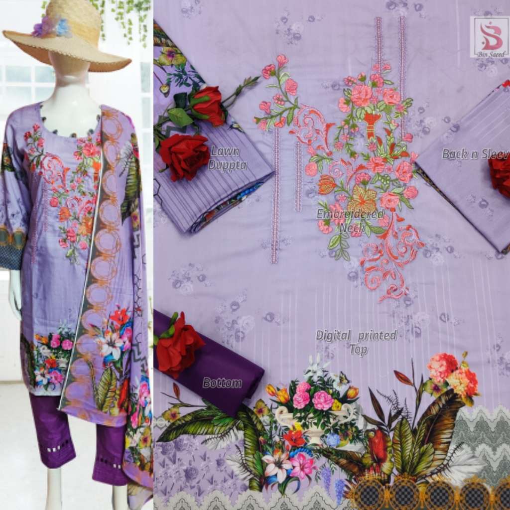 BIN SAEED VOL-10 BY BIN SAEED 1133 TO 1136 SERIES BEAUTIFUL PAKISTANI SUITS COLORFUL STYLISH FANCY CASUAL WEAR & ETHNIC WEAR LAWN EMBROIDERED DRESSES AT WHOLESALE PRICE