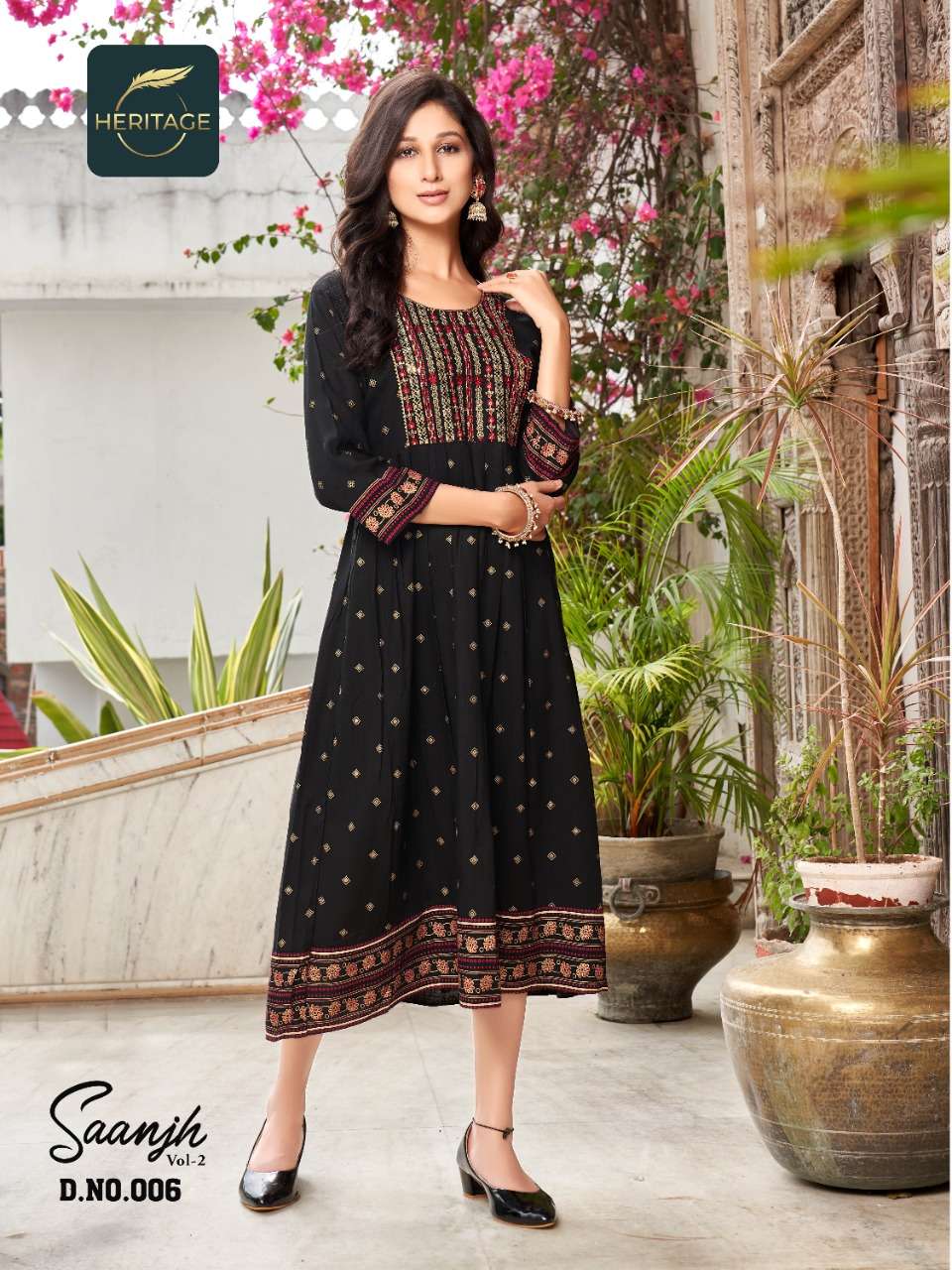 SAANJH VOL-2 BY HERITAGE 001 TO 006 SERIES DESIGNER STYLISH FANCY COLORFUL BEAUTIFUL PARTY WEAR & ETHNIC WEAR COLLECTION PURE RAYON KURTIS AT WHOLESALE PRICE