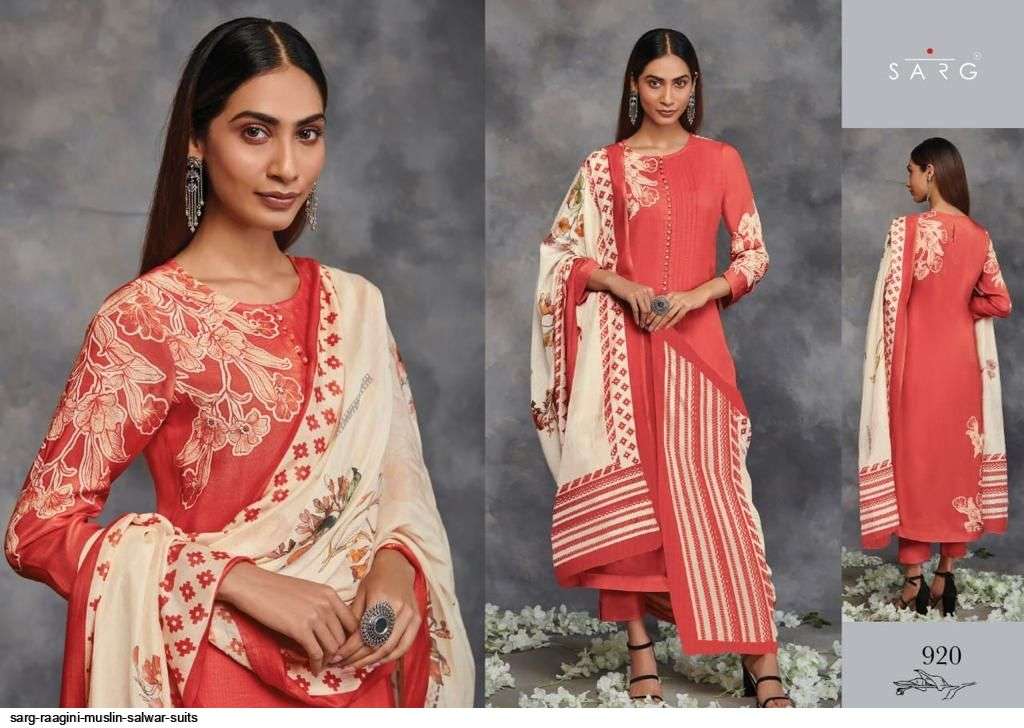 RAAGINI BY SARG BEAUTIFUL SUITS COLORFUL STYLISH FANCY CASUAL WEAR & ETHNIC WEAR MUSLIN SILK PRINT DRESSES AT WHOLESALE PRICE