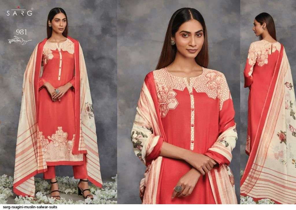 RAAGINI BY SARG BEAUTIFUL SUITS COLORFUL STYLISH FANCY CASUAL WEAR & ETHNIC WEAR MUSLIN SILK PRINT DRESSES AT WHOLESALE PRICE