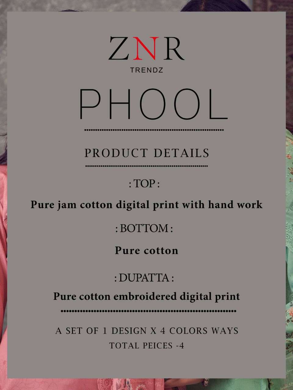 PHOOL BY ZNR TRENDZ A TO D SERIES BEAUTIFUL SUITS COLORFUL STYLISH FANCY CASUAL WEAR & ETHNIC WEAR PURE JAM COTTON DIGITAL PRINT DRESSES AT WHOLESALE PRICE