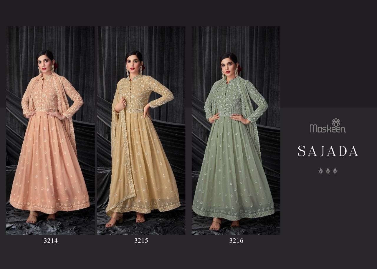 SAJADA BY MAISHA 3214 TO 3216 SERIES BEAUTIFUL ANARKALI SUITS COLORFUL STYLISH FANCY CASUAL WEAR & ETHNIC WEAR PURE GEORGETTE DRESSES AT WHOLESALE PRICE