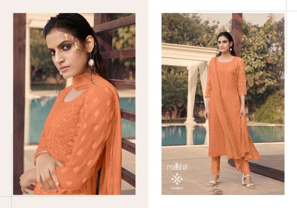 Hazel By Maisha 3101 To 3104 Series Beautiful Suits Colorful Stylish Fancy Casual Wear & Ethnic Wear Heavy Georgette Dresses At Wholesale Price