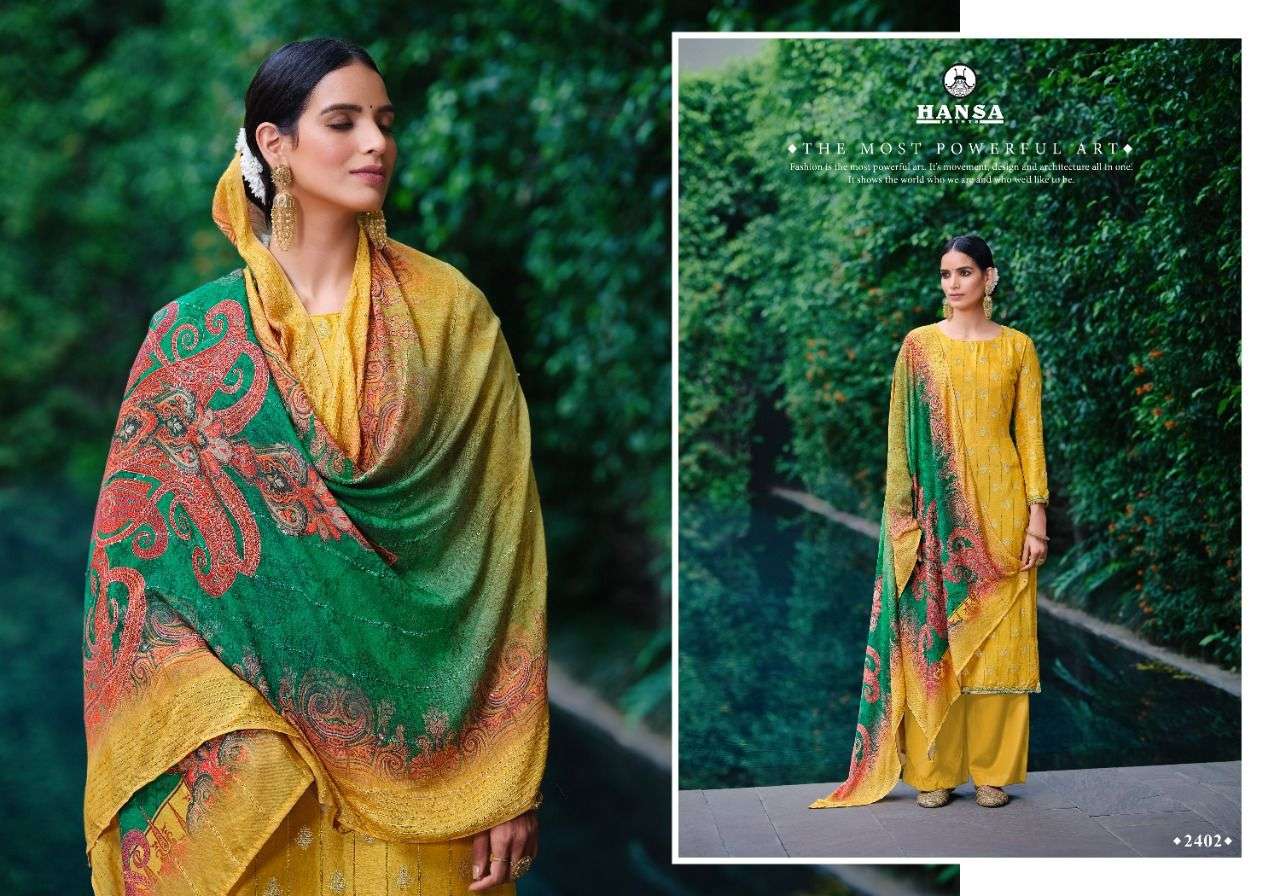 ANAAYA BY HANSA PRINTS 2401 TO 2406 SERIES BEAUTIFUL SUITS COLORFUL STYLISH FANCY CASUAL WEAR & ETHNIC WEAR DOLA JACQUARD DRESSES AT WHOLESALE PRICE
