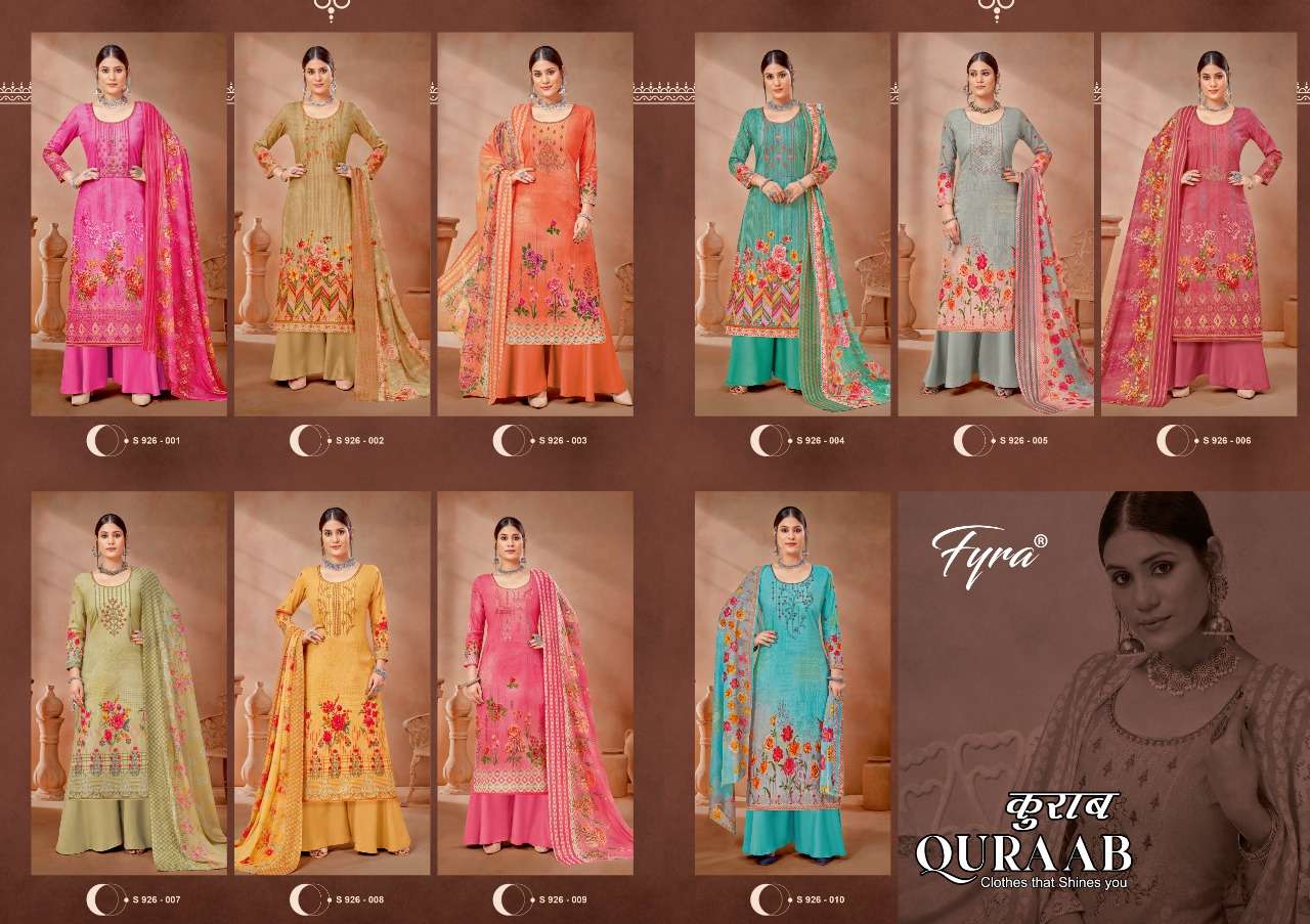 Quraab By Fyra 926-001 To 926-010 Series Beautiful Suits Colorful Stylish Fancy Casual Wear & Ethnic Wear Pure Cambric Digital Print Dresses At Wholesale Price