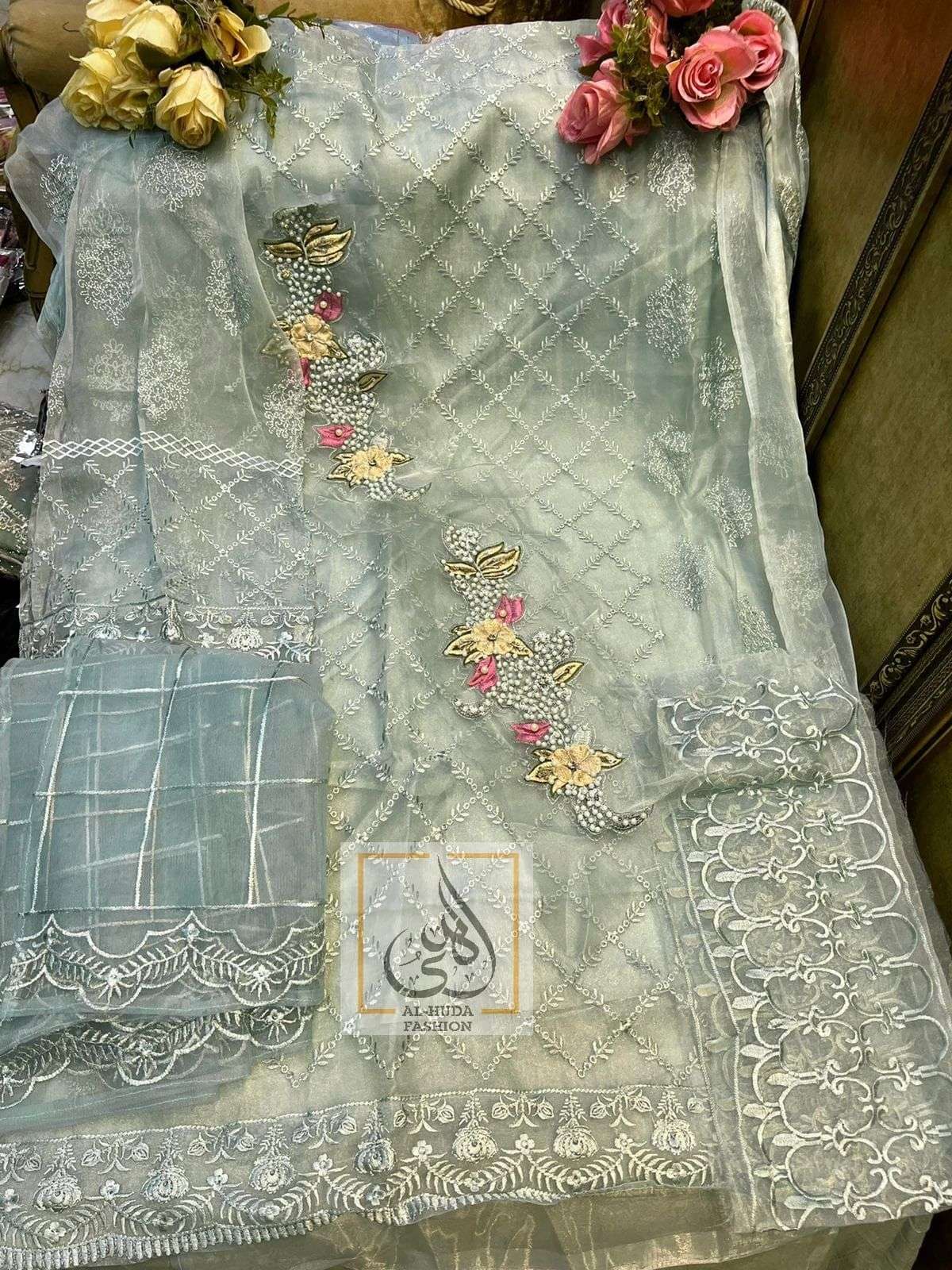 AL-HUDA HITS BY AL-HUDA FASHION 01 TO 02 SERIES BEAUTIFUL PAKISTANI SUITS COLORFUL STYLISH FANCY CASUAL WEAR & ETHNIC WEAR ORGANZA EMBROIDERED DRESSES AT WHOLESALE PRICE