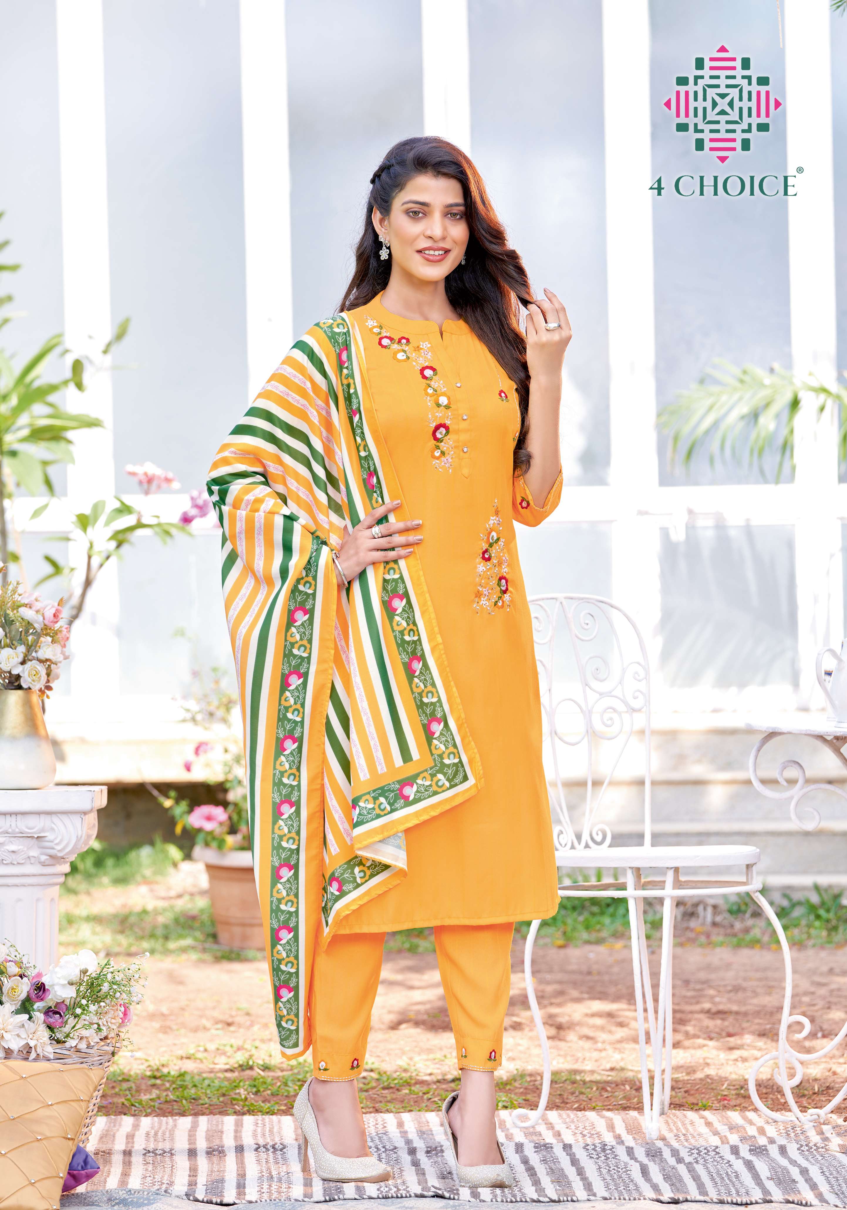 RETRO BY 4 CHOICE 1001 TO 1008 SERIES BEAUTIFUL SUITS COLORFUL STYLISH FANCY CASUAL WEAR & ETHNIC WEAR VISCOSE WITH WORK DRESSES AT WHOLESALE PRICE