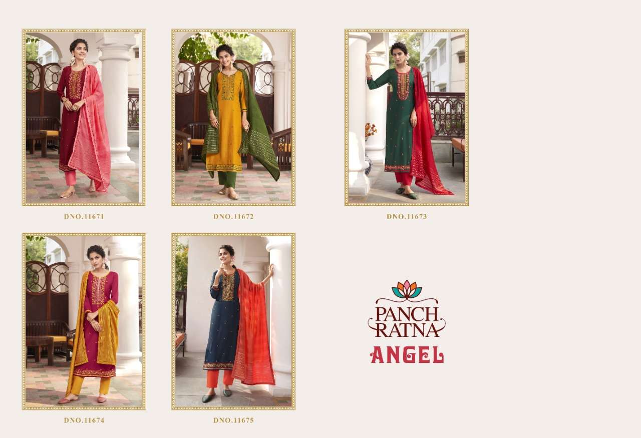 ANGEL BY PANCH RATNA 11671 TO 11675 SERIES BEAUTIFUL SUITS COLORFUL STYLISH FANCY CASUAL WEAR & ETHNIC WEAR SILK DRESSES AT WHOLESALE PRICE