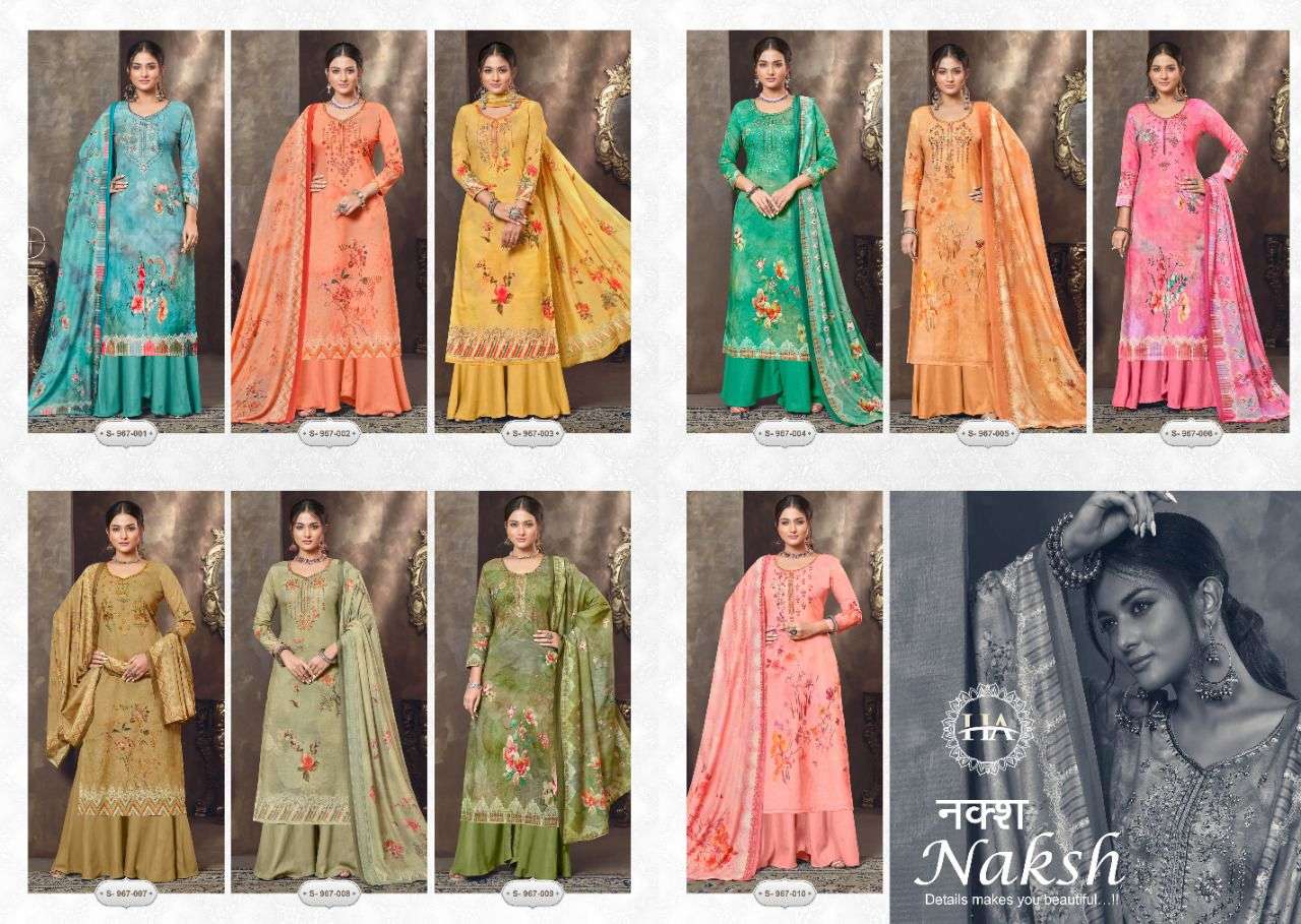 Naksh By Harshit Fashion Hub 967-001 To 967-010 Series Beautiful Suits Colorful Stylish Fancy Casual Wear & Ethnic Wear Pure Cambric Print Dresses At Wholesale Price