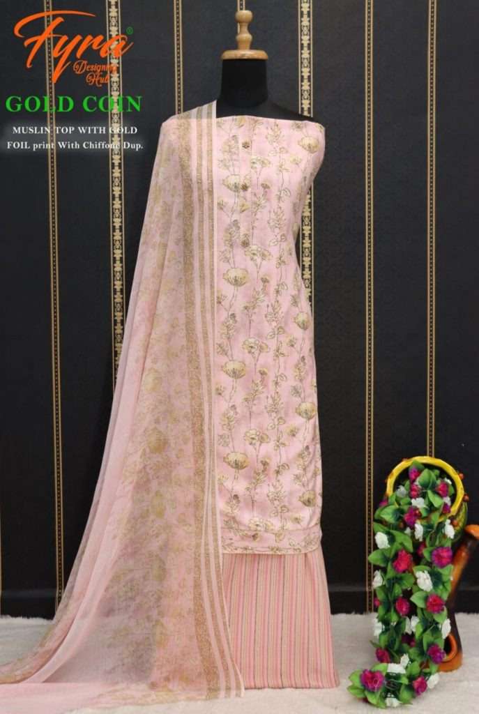 GOLD COIN VOL-3 BY FYRA 01 TO 04 SERIES BEAUTIFUL SUITS COLORFUL STYLISH FANCY CASUAL WEAR & ETHNIC WEAR PURE MUSLIN PRINT DRESSES AT WHOLESALE PRICE