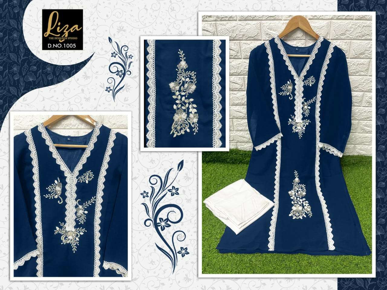 LIZA-1005 COLOURS BY LIZA 1005-A TO 1005-C SERIES DESIGNER STYLISH FANCY COLORFUL BEAUTIFUL PARTY WEAR & ETHNIC WEAR COLLECTION FAUX GEORGETTE KURTIS WITH BOTTOM AT WHOLESALE PRICE