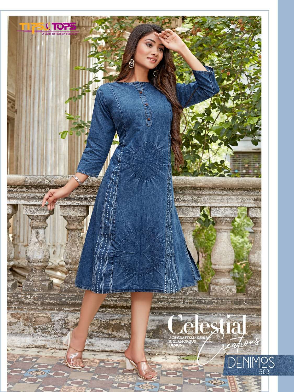 DENIMOS VOL-5 BY TIPS AND TOPS 501 TO 506 SERIES DESIGNER STYLISH FANCY COLORFUL BEAUTIFUL PARTY WEAR & ETHNIC WEAR COLLECTION PURE COTTON DENIM KURTIS AT WHOLESALE PRICE