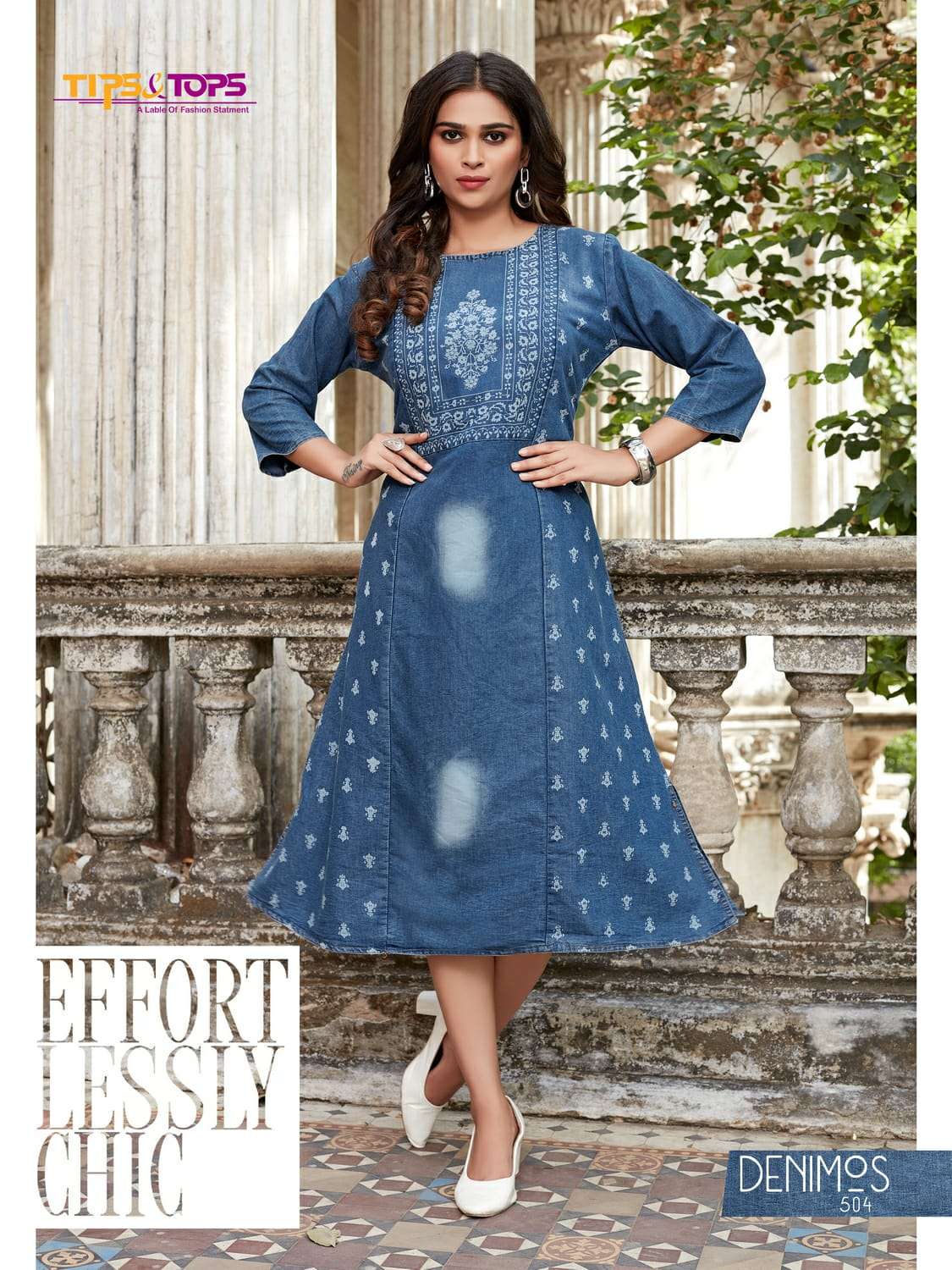 DENIMOS VOL-5 BY TIPS AND TOPS 501 TO 506 SERIES DESIGNER STYLISH FANCY COLORFUL BEAUTIFUL PARTY WEAR & ETHNIC WEAR COLLECTION PURE COTTON DENIM KURTIS AT WHOLESALE PRICE