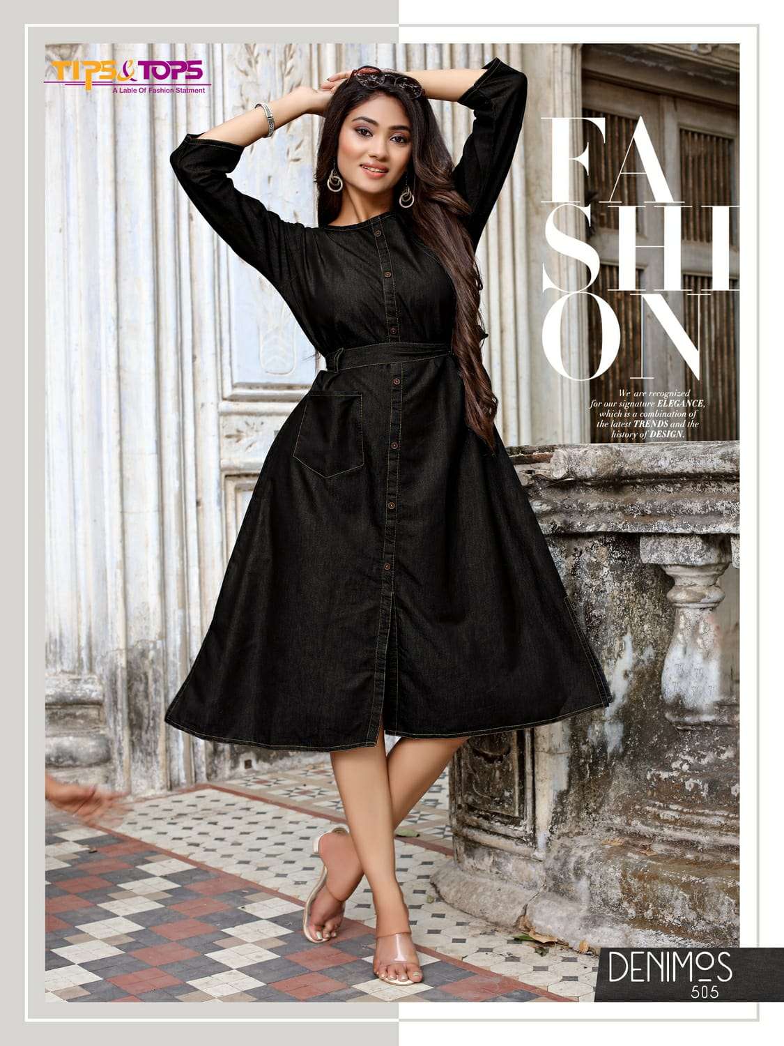 DENIMOS VOL-5 BY TIPS AND TOPS 501 TO 506 SERIES DESIGNER STYLISH FANCY COLORFUL BEAUTIFUL PARTY WEAR & ETHNIC WEAR COLLECTION PURE COTTON DENIM KURTIS AT WHOLESALE PRICE