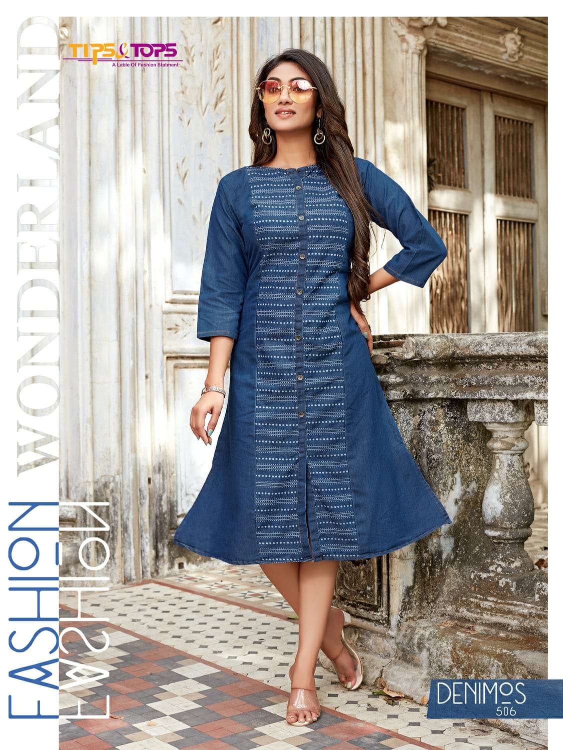 DENIMOS VOL-5 BY TIPS AND TOPS 501 TO 506 SERIES DESIGNER STYLISH FANCY COLORFUL BEAUTIFUL PARTY WEAR & ETHNIC WEAR COLLECTION PURE COTTON DENIM KURTIS AT WHOLESALE PRICE