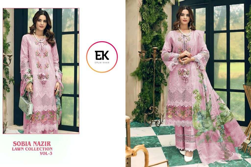 SOBIA NAZIR BY ERUM KHAN PAKISTANI SUITS BEAUTIFUL FANCY COLORFUL STYLISH PARTY WEAR & OCCASIONAL WEAR PURE COTTON WITH EMBROIDERY DRESSES AT WHOLESALE PRICE