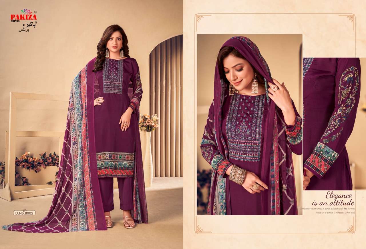 VOLUME VOL-8 BY PAKIZA PRINTS 8001 TO 8010 SERIES BEAUTIFUL SUITS COLORFUL STYLISH FANCY CASUAL WEAR & ETHNIC WEAR CREPE DRESSES AT WHOLESALE PRICE