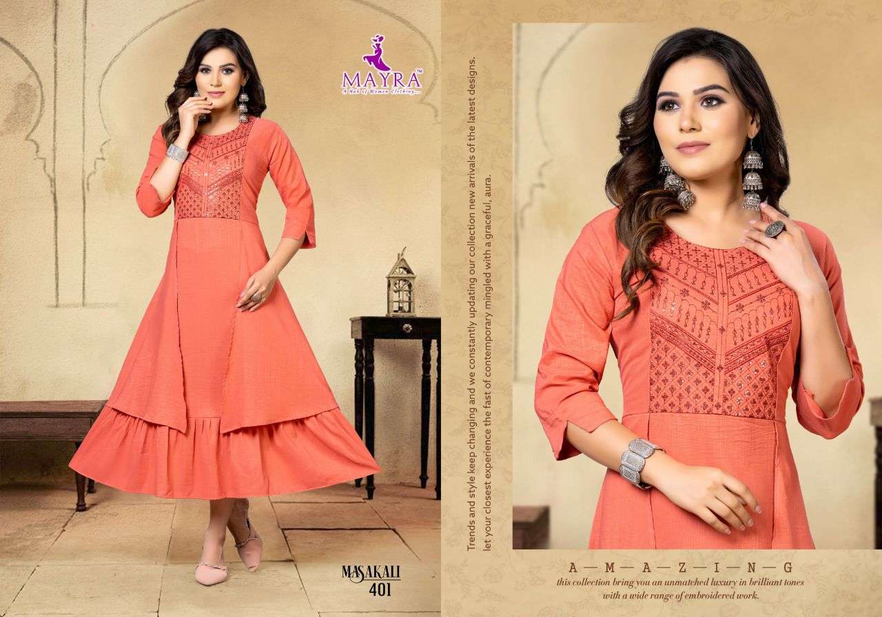 MASAKALI BY MAYRA 101 TO 106 SERIES DESIGNER STYLISH FANCY COLORFUL BEAUTIFUL PARTY WEAR & ETHNIC WEAR COLLECTION SLUB KURTIS AT WHOLESALE PRICE