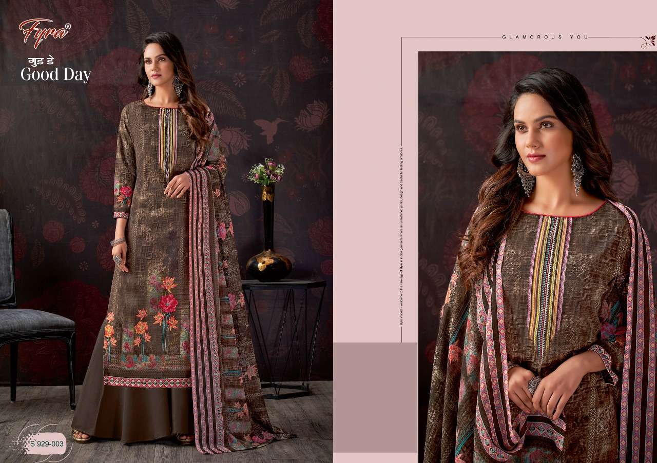 GOOD DAY 929 SERIES BY FYRA 929-001 TO 929-010 SERIES BEAUTIFUL SUITS COLORFUL STYLISH FANCY CASUAL WEAR & ETHNIC WEAR PURE COTTON PRINT DRESSES AT WHOLESALE PRICE